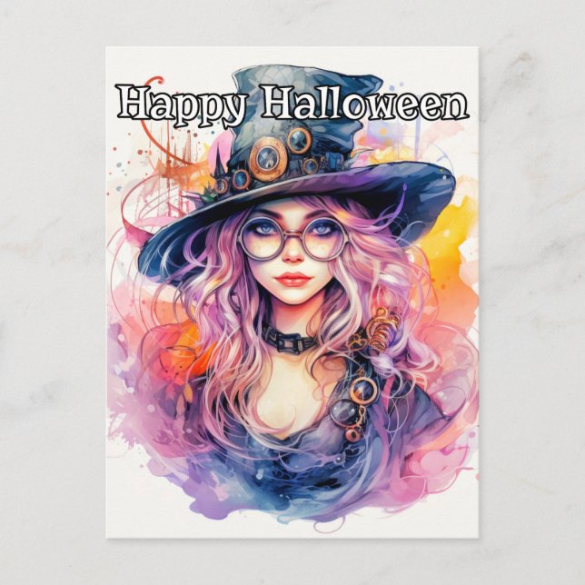Happy Halloween - Nerdy Witch Illustration Postkarte (Vorderseite)