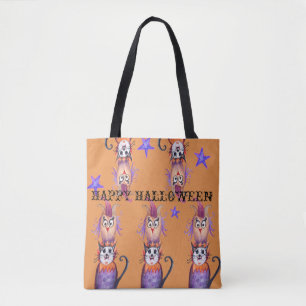 Happy Halloween Niedlich Art Tote Tag Owl Cat