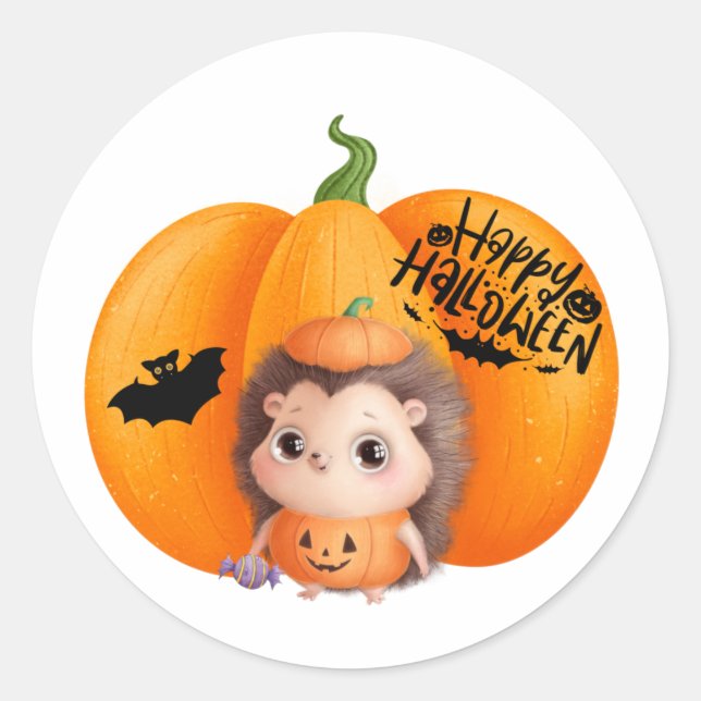 Happy Halloween Niedlich Baby Igel und Pumpkin Runder Aufkleber (Vorderseite)