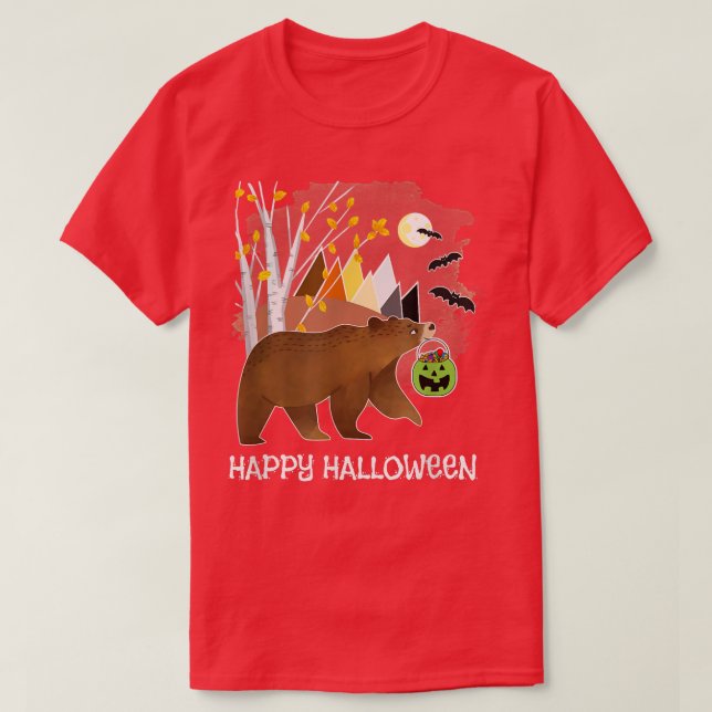 Happy Halloween Niedlich Bärengebirge Birch Trees  T-Shirt (Design vorne)