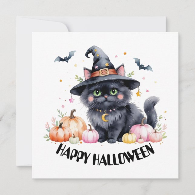 Happy Halloween Niedlich Black Cat Einladung (Vorderseite)