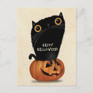 Happy Halloween Niedlich Black Cat Pumpkin Postkarte