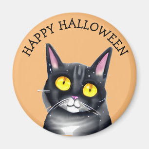 Happy Halloween Niedlich Black Cat Yellow Eyes Magnet