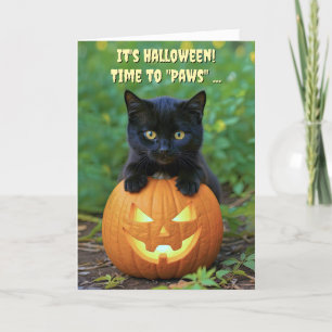 Happy Halloween Niedlich Black Kitten und Pumpkin  Karte