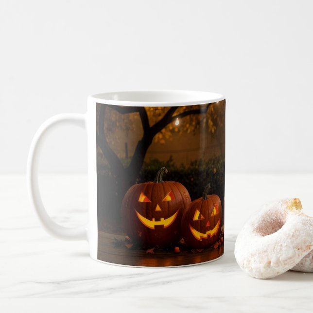 Happy Halloween, Niedlich Carved Pumpkins Kaffeetasse (Mit Donut)