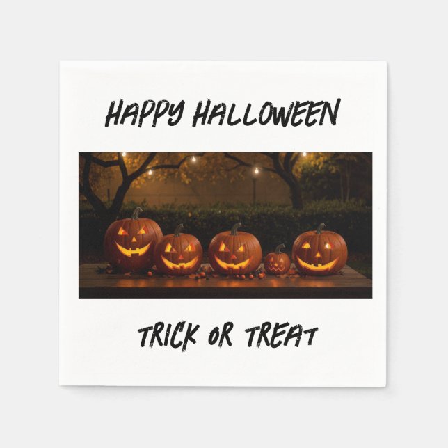 Happy Halloween, Niedlich Carved Pumpkins Serviette (Vorderseite)