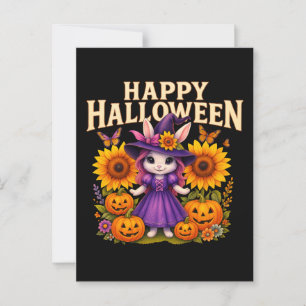 Happy Halloween Niedlich Cat Sunflowers Postcard Postkarte