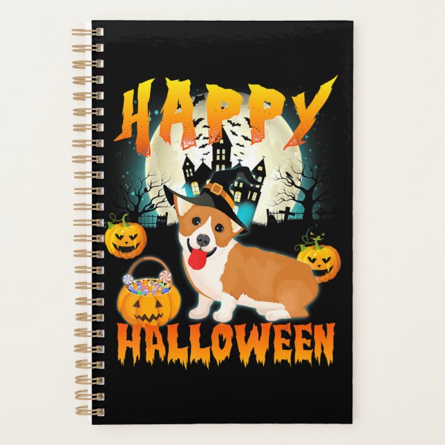 Happy Halloween Niedlich Corgi Witch Pumpkin Ghost Planer (Vorderseite)