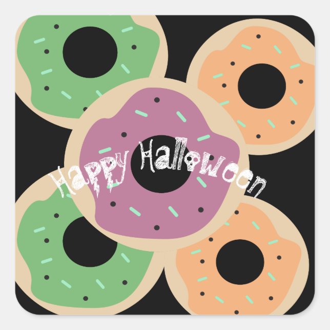 Happy Halloween Niedlich Donuts Gastgeschenk Quadratischer Aufkleber (Vorderseite)