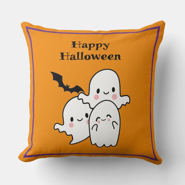 Happy Halloween Niedlich Ghost Bat Orange Lila Kissen (Vorderseite)
