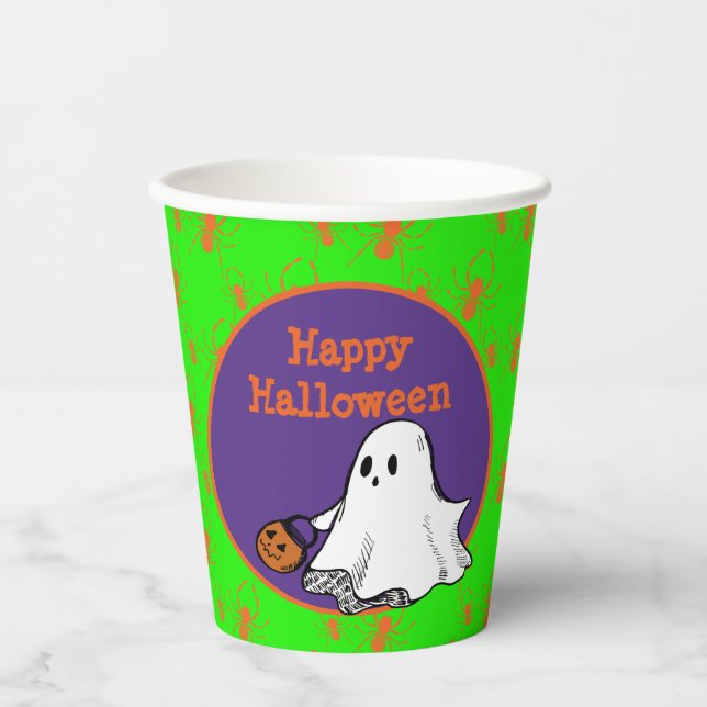 Happy Halloween Niedlich Ghost Trick oder Treat Pa Pappbecher (Vorderseite)