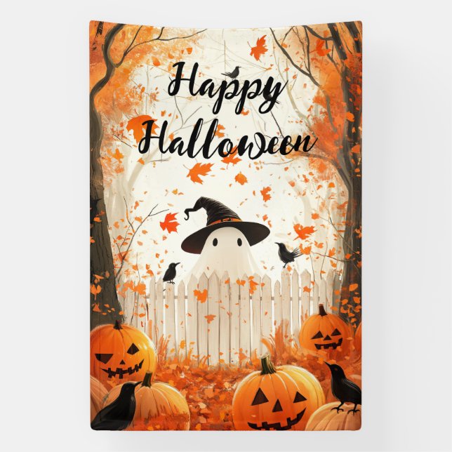 Happy Halloween Niedlich Ghost und Pumpkins Banner (Vertikal)