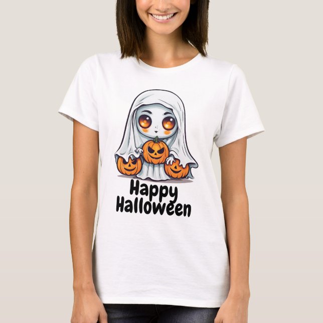 Happy Halloween Niedlich Ghost und Pumpkins T-Shirt (Vorderseite)