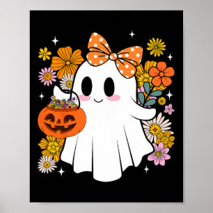 Happy Halloween Niedlich Ghost Vintagen Blumenstra Poster