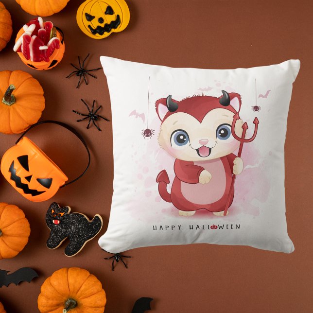 Happy Halloween Niedlich Kitty Devil Spider Flying Kissen (Von Creator hochgeladen)