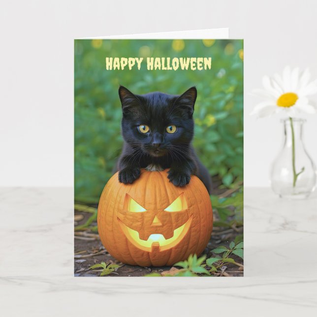 Happy Halloween Niedlich Little Black Kitten Karte (Kleine Pflanze)