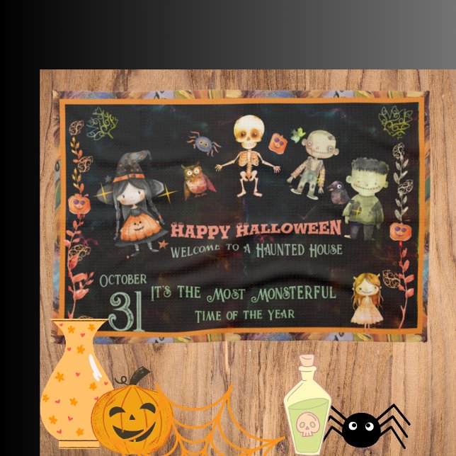 Happy Halloween Niedlich Monsters Orange Geschirrtuch (Happy Halloween Cute Monsters Orange Kitchen Towel)