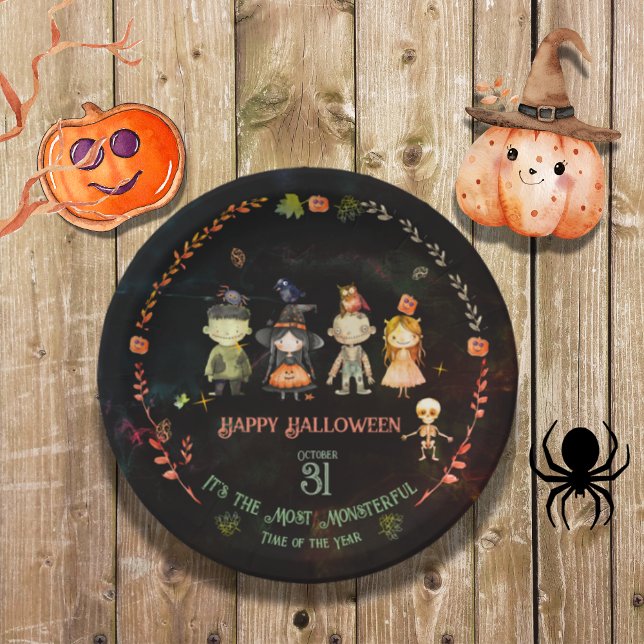 Happy Halloween Niedlich Monsters Party Pappteller (Happy Halloween Cute Monsters Party Paper Plates)