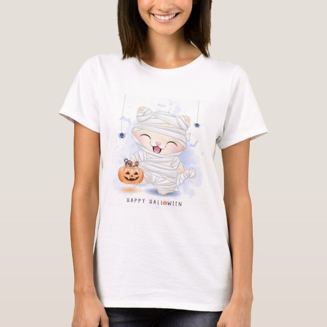 Happy Halloween Niedlich Mummy Kitty T-Shirt (Vorderseite)