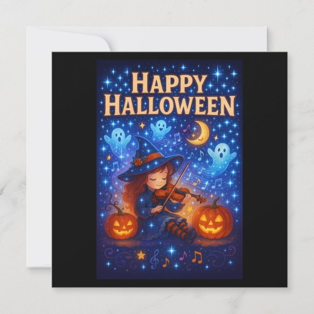 Happy Halloween Niedlich Musical Witch Greetings C Karte (Vorderseite)