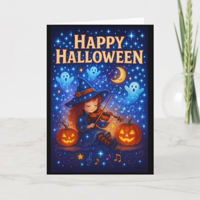 Happy Halloween Niedlich Musical Witch Greetings C Karte (Vorderseite)