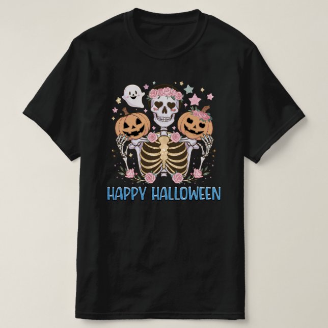 Happy Halloween Niedlich Skeleton T-Shirt (Design vorne)