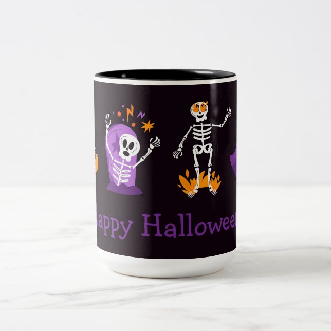 Happy Halloween Niedlich Skelette Zweifarbige Tasse (Mittel)