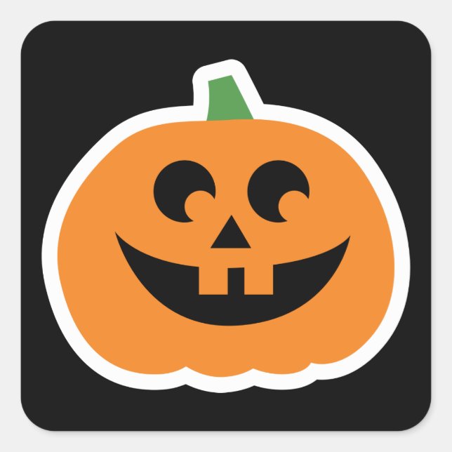 Happy Halloween | Niedlich Smile Jack-O-Lantern Quadratischer Aufkleber (Vorderseite)