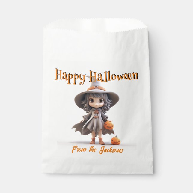 Happy Halloween NIEDLICH WITCH in GRAY HAT & DRESS Geschenktütchen (Vorderseite)