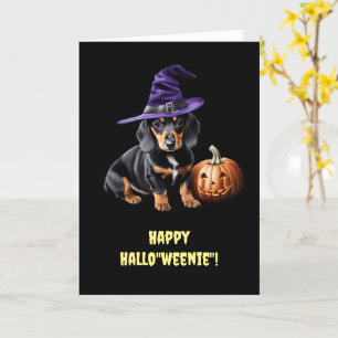 Happy Halloween Niedliche Dackel Welpe mit Grinsen Karte
