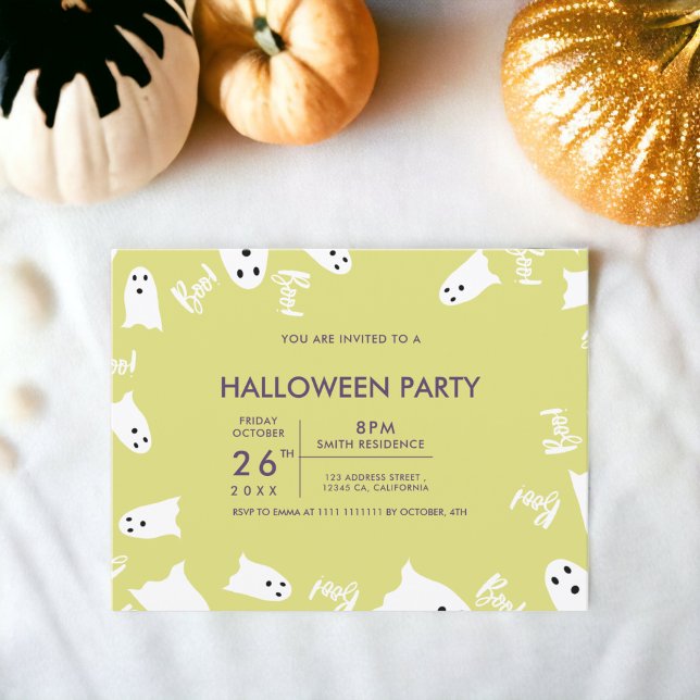 Happy Halloween niedliche Geister grün lila Party Einladung (Happy Halloween cute ghosts green purple party Invitation)