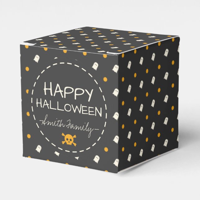 Happy Halloween. Niedliche Ghost Pumpkin Polka Dot Geschenkschachtel (Vorderseite)