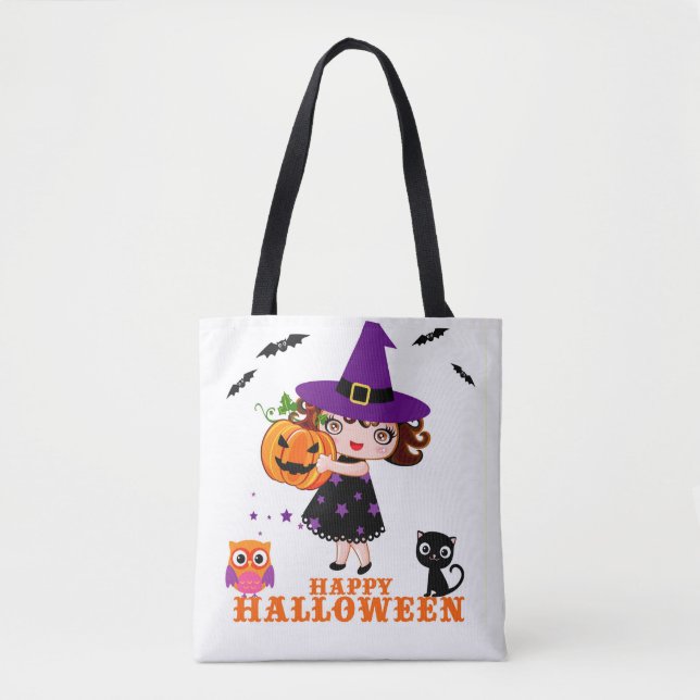 Happy Halloween niedliche Hexe Tasche (Vorderseite)