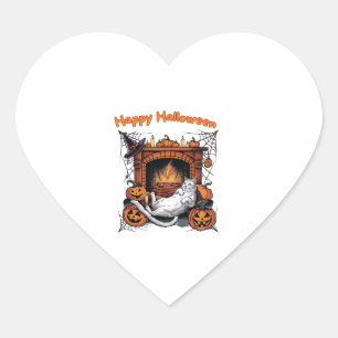 Happy Halloween Niedliche Katze Hexe Herz-Aufkleber