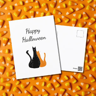 Happy Halloween Niedliche Katzen Schwarzes Orange Postkarte