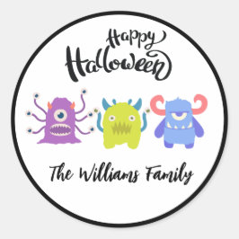 Happy Halloween Niedliche Monster Familienname Runder Aufkleber
