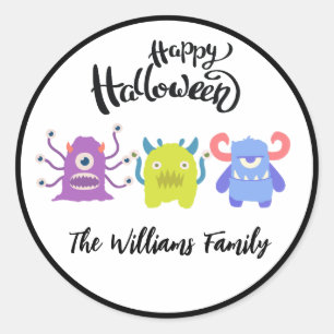 Happy Halloween Niedliche Monster Familienname Runder Aufkleber