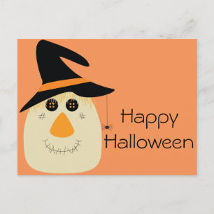 Happy Halloween Niedliche Scarecrow und Spider Postkarte