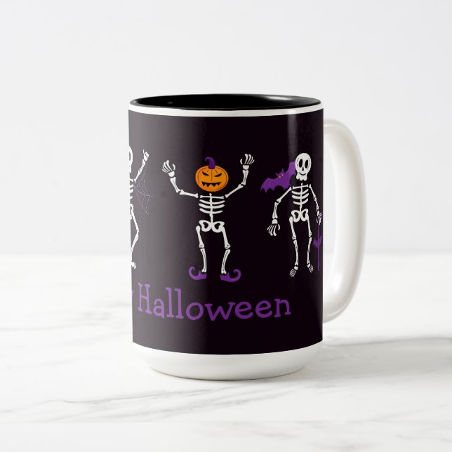 Happy Halloween Niedliche Skelette Zwei-Tone-Kaffe Zweifarbige Tasse (VorderseiteRechts)