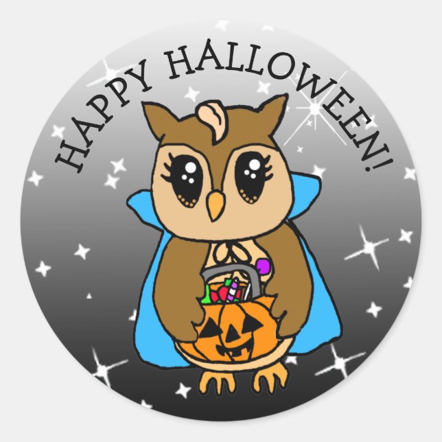 Happy Halloween Niedliche Whimsical Owl mit Candy Runder Aufkleber (Vorderseite)