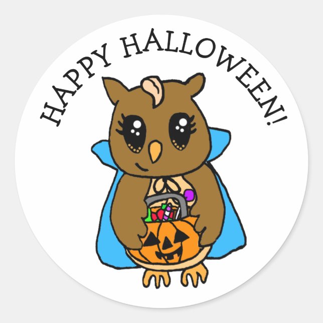 Happy Halloween Niedliche Whimsical Owl mit Candy Runder Aufkleber (Vorderseite)