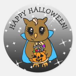 Happy Halloween Niedliche Whimsical Owl mit Candy Runder Aufkleber