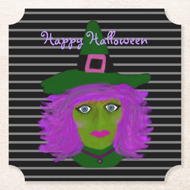 Happy Halloween Niedlichen Hexen Schwarz Lila Untersetzer (Vorderseite)