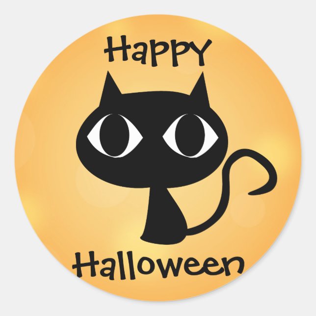 Happy Halloween Niedlicher Cartoon Black Cat Orang Runder Aufkleber (Vorderseite)