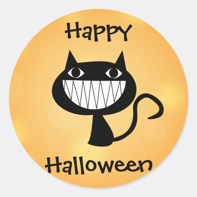 Happy Halloween Niedlicher Cartoon Black Cat Orang Runder Aufkleber (Vorderseite)