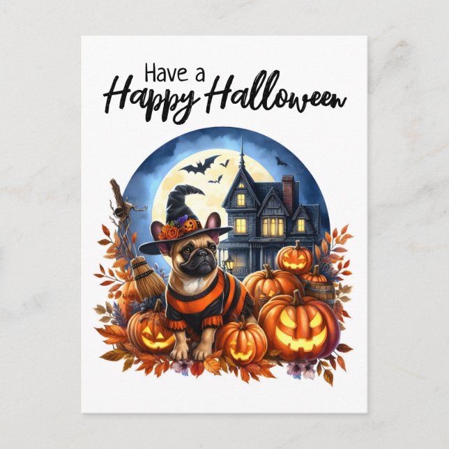 Happy Halloween, Niedlicher französischer Bulldogg Postkarte (Vorderseite)