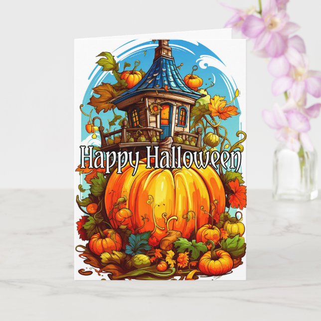 Happy Halloween | Niedliches Spuk Haus Karte (Orchidee)