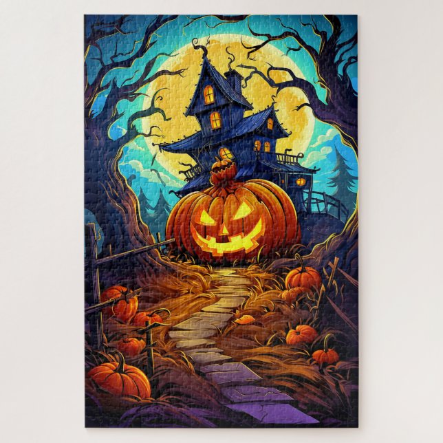 Happy Halloween | Niedliches Spuk Haus Puzzle (Vertikal)