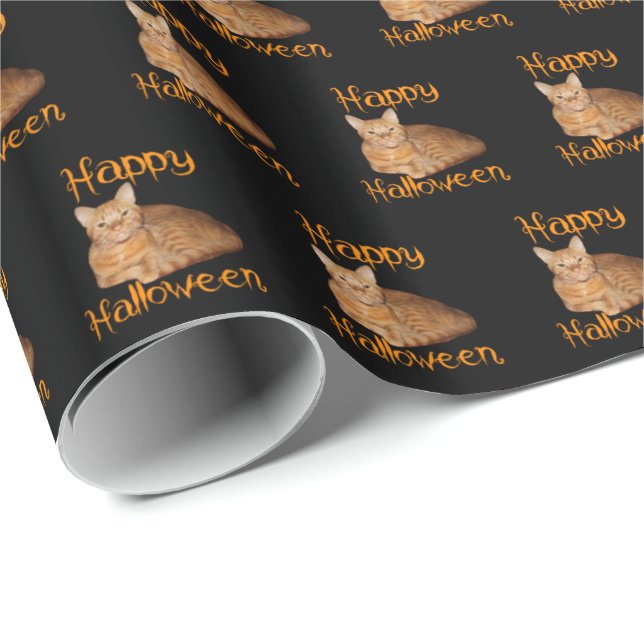Happy Halloween Non-Beängstigend Orange Tabby Cat Geschenkpapier (Rolleneckpunkt)