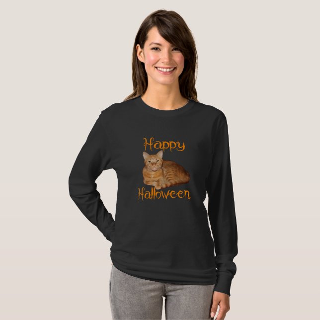 Happy Halloween Non-Beängstigend Orange Tabby Cat T-Shirt (Vorne ganz)